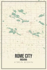 Retro US city map of Rome City, Indiana. Vintage street map.