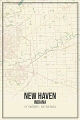 Retro US city map of New Haven, Indiana. Vintage street map.