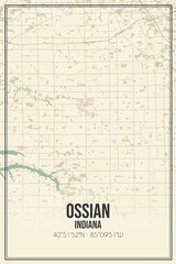 Retro US city map of Ossian, Indiana. Vintage street map.