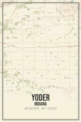 Retro US city map of Yoder, Indiana. Vintage street map.