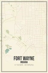 Retro US city map of Fort Wayne, Indiana. Vintage street map.