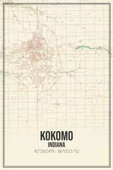 Retro US city map of Kokomo, Indiana. Vintage street map.