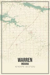 Retro US city map of Warren, Indiana. Vintage street map.