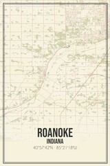 Retro US city map of Roanoke, Indiana. Vintage street map.