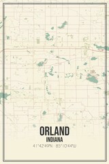 Retro US city map of Orland, Indiana. Vintage street map.