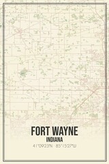 Retro US city map of Fort Wayne, Indiana. Vintage street map.