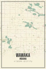 Retro US city map of Wawaka, Indiana. Vintage street map.