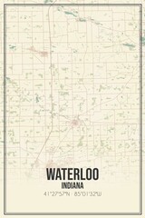 Retro US city map of Waterloo, Indiana. Vintage street map.