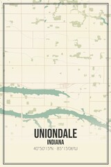 Retro US city map of Uniondale, Indiana. Vintage street map.