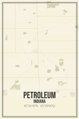 Retro US city map of Petroleum, Indiana. Vintage street map.