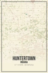 Retro US city map of Huntertown, Indiana. Vintage street map.