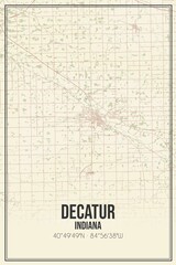 Retro US city map of Decatur, Indiana. Vintage street map.