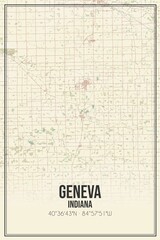 Retro US city map of Geneva, Indiana. Vintage street map.