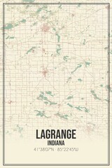 Retro US city map of Lagrange, Indiana. Vintage street map.