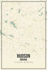 Retro US city map of Hudson, Indiana. Vintage street map.