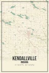 Retro US city map of Kendallville, Indiana. Vintage street map.