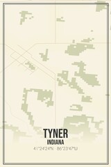 Retro US city map of Tyner, Indiana. Vintage street map.