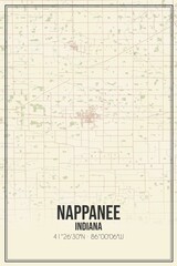 Retro US city map of Nappanee, Indiana. Vintage street map.