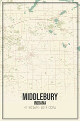 Retro US city map of Middlebury, Indiana. Vintage street map.