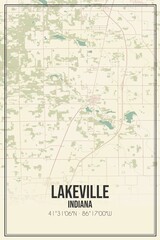 Retro US city map of Lakeville, Indiana. Vintage street map.