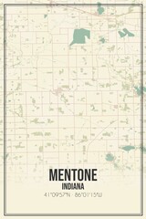 Retro US city map of Mentone, Indiana. Vintage street map.