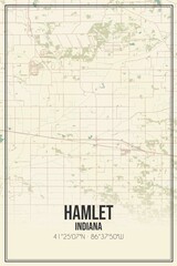 Retro US city map of Hamlet, Indiana. Vintage street map.