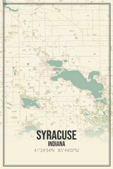 Retro US city map of Syracuse, Indiana. Vintage street map.