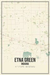 Retro US city map of Etna Green, Indiana. Vintage street map.