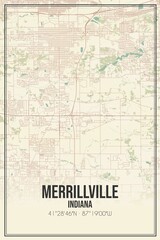 Retro US city map of Merrillville, Indiana. Vintage street map.