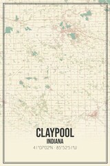 Retro US city map of Claypool, Indiana. Vintage street map.