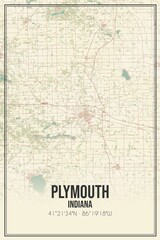 Retro US city map of Plymouth, Indiana. Vintage street map.