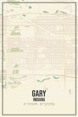 Retro US city map of Gary, Indiana. Vintage street map.