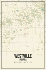Retro US city map of Westville, Indiana. Vintage street map.