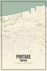 Retro US city map of Portage, Indiana. Vintage street map.