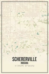 Retro US city map of Schererville, Indiana. Vintage street map.