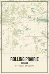 Retro US city map of Rolling Prairie, Indiana. Vintage street map.