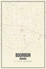 Retro US city map of Bourbon, Indiana. Vintage street map.