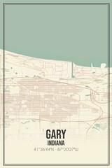 Retro US city map of Gary, Indiana. Vintage street map.