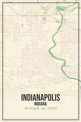 Retro US city map of Indianapolis, Indiana. Vintage street map.