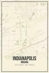 Retro US city map of Indianapolis, Indiana. Vintage street map.