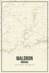 Retro US city map of Waldron, Indiana. Vintage street map.