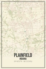Retro US city map of Plainfield, Indiana. Vintage street map.