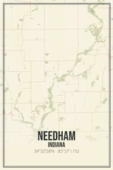 Retro US city map of Needham, Indiana. Vintage street map.