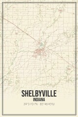 Retro US city map of Shelbyville, Indiana. Vintage street map.