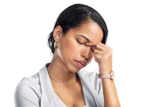 PNG Studio shot of a young businesswoman looking stressed against a grey background