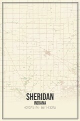 Retro US city map of Sheridan, Indiana. Vintage street map.