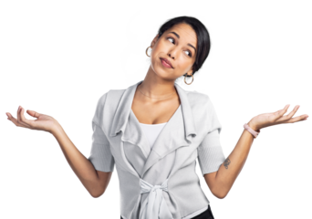 PNG Studio shot of a young businesswoman shrugging her shoulders against a grey background