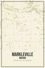 Retro US city map of Markleville, Indiana. Vintage street map.