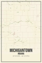 Retro US city map of Michigantown, Indiana. Vintage street map.