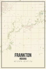 Retro US city map of Frankton, Indiana. Vintage street map.